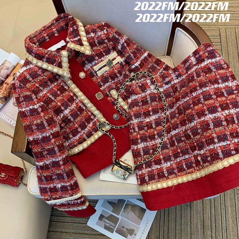 Winter Clothing Line - Vrouwen Elegante Tweed Rood Pak Jackert