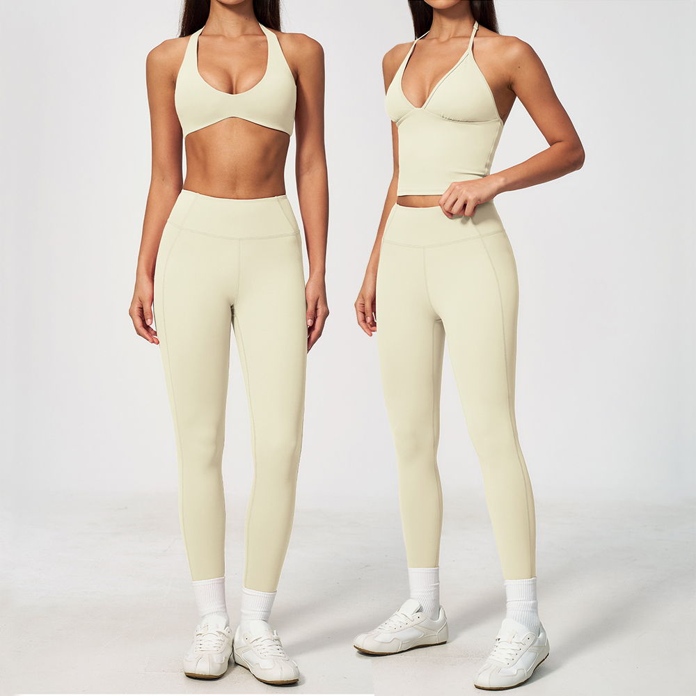 Winter Yoga Clothing - Dames 2-delige yogaset, 3/4 mouwen, halternek,